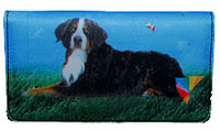 Bernese Mountain Dog Wallet is a Microfiber and faux leather checkbook tri-fold style with 12 slots and five full interior compartments and outer zippered coin compartment. Measures 7.50" X 4.00" (19.05 X 10.16 cm).