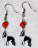 Boston Earrings 1 - Lipstick red flowered Lampwork beads set off cute enamel black and white Boston Terrier charms.