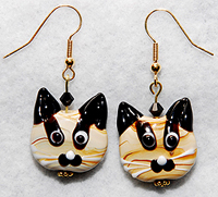 Kitty Earrings 3 features Lampwork bead kitty faces are topped with jet Swarovski crystals.