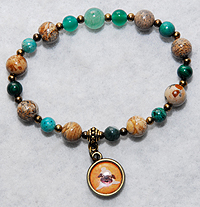 Pug Bracelet 11 - Genuine Malachite, Aventurine, and Jasper beads are the perfect combo for our new antiqued cameo pug charm. 