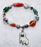 Pug Bracelet 2 Features Lampwork and Czech Beads and a Fawn Enamel Pug Charm.