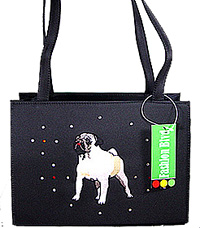Pug Purse 24 is a Black Microfiber box pug handbag with cute fawn pug and generous shoulder straps. Measures 12.00" X 8.00" (36.83 X 24.13 cm). 