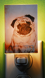 Pug Nightlight - From the Ruth Maystead series - this pug night light measures 3.50" X 2.50" (8.89 X 6.35 cm). UL approved and runs only on USA current.
