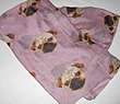 PugSpeak Pug Scarf 10 - This scarf is mauve and features fawn Pugs and measures a generous 70" X 36" (177.8 CM X 91.44 CM) and can double as a shawl. 