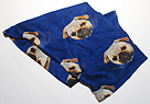 This scarf is navy blue and features fawn Pugs and measures a generous 70" X 36" (177.8 CM X 91.44 CM) and can double as a shawl.