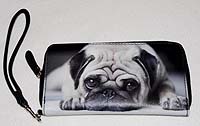 This sleepy pug leatherette zippered style pug wallet features eight slots for cards, five full-size interior slots, and a zippered change compartment. A detachable strap makes it easy to carry alone and it fits nicely into your purse. Measures 7.50" X 4.00" (19.05 X 10.16 cm)