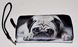 Pug Wallet 4. PugSpeak Pug Wallet 4 - Sleepy Pug Pug Wallet leatherette zippered style pug wallet features eight slots for cards, five full-size interior slots, and a zippered change compartment. Measures 7.50 inches by 4.00 inches or 19.05 cm by 10.16 cm.